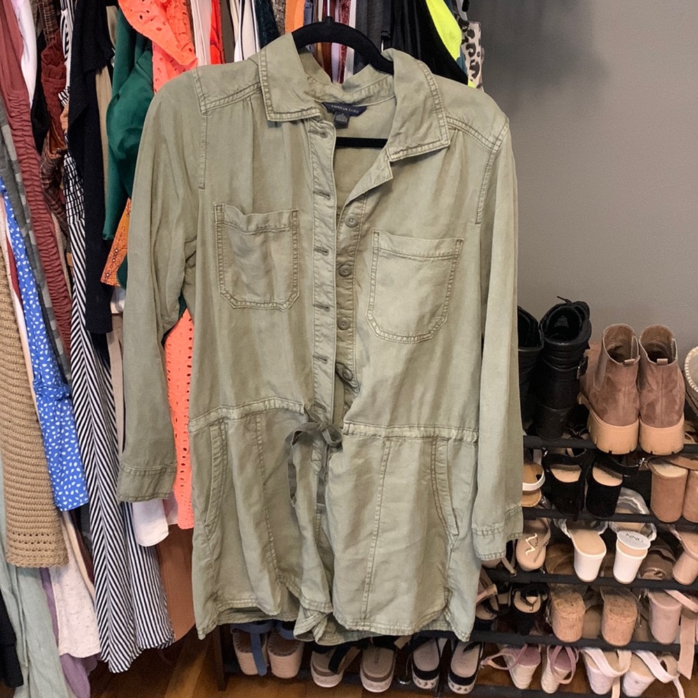Long sleeve army green romper